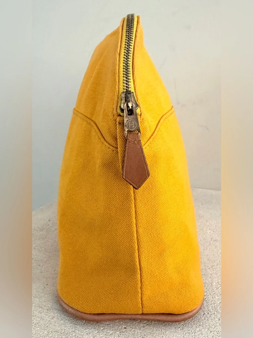 HERMÈS Bolide MM Yellow Canvas Cosmetic Travel Pouch Makeup Case France